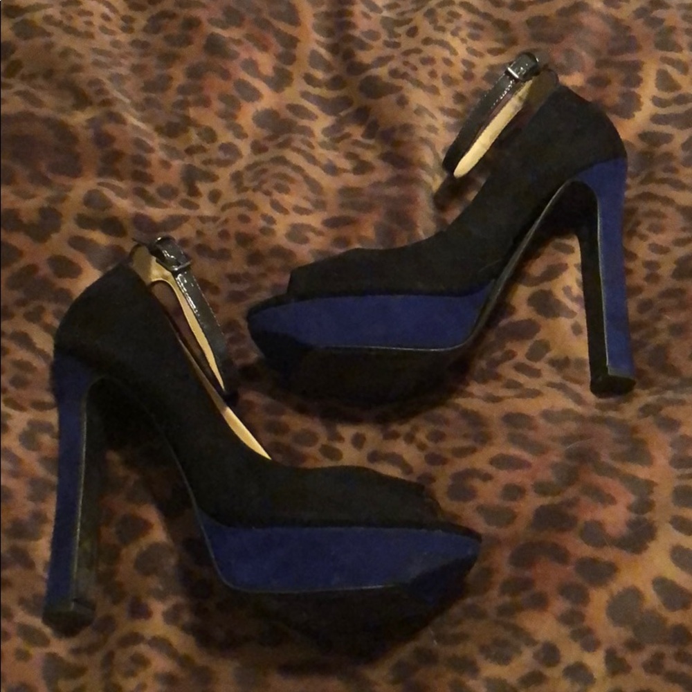 Zara Blue and Black Suede Color Block Pumps